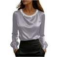 thumbnail image 7 of Oplxuo Pearl Decor Satin Shirts for Women Loose Crewneck Business Casual Tops Long Sleeve Dressy Going Out Tunic Blouse, 7 of 7