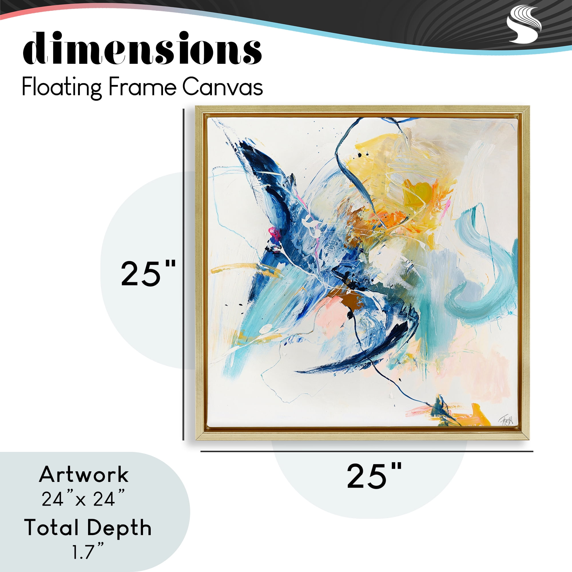 Confident Blue Abstraction Gold Framed Floater Canvas Wall Art, design by Design Fabrikken