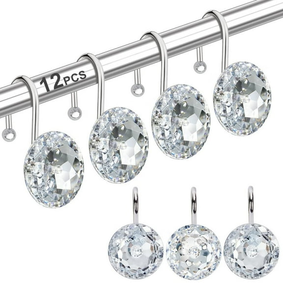 12PCS Shower Curtain Hooks Rings for Bathroom,Stainless Steel Rust Resistant Decorative Rhinestones Hangers for Shower Curtains,Clothing,Towels,etc.