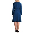 thumbnail image 3 of INSPIRE CHIC Vestido de Mujer con Falda Acampanada, Cuello en V, Manga Larga, Elegante, con Cinturón, para Trabajo, Talla L, Azul Oscuro, 3 of 5