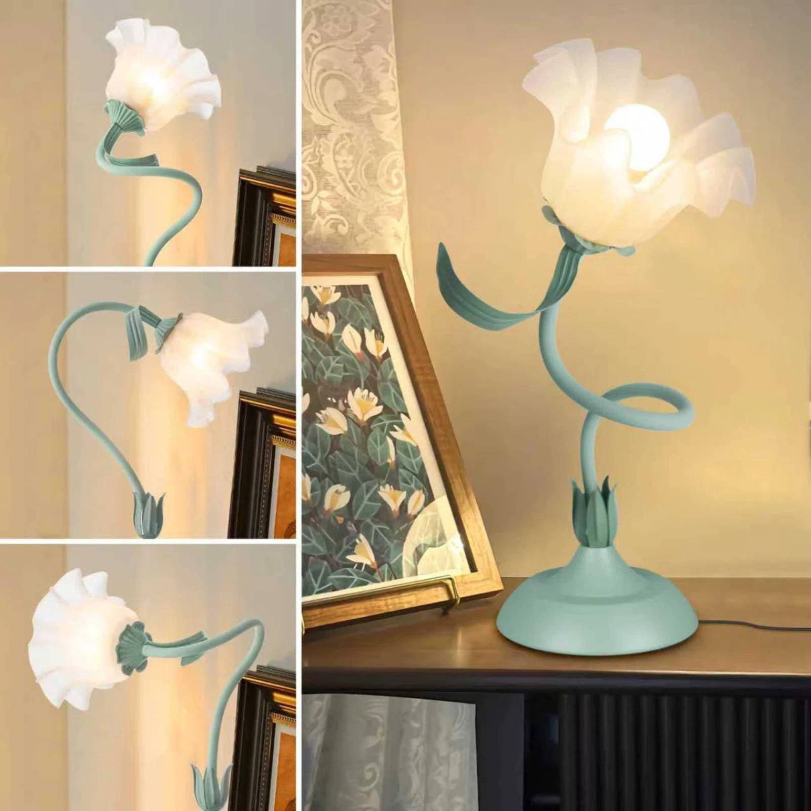Floral Table Lamp with Adjustable Gooseneck, 3 Color Temperatures Bedside Lamp, E26 Base for Bedroom