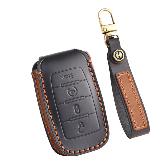 Key Fob Cover with Keychain Leather Key Shell Key Case Protecte Fit For 2019-2025 Dodge RAM 1500 2500 3500 Key Cover Case Holder Protector Keychain 4 Button