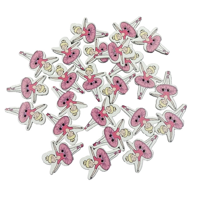 100Pcs Painted Cartoon Wooden Buttons Ballet Dancing Girl Pattern Buttons Eco-friendly Wood Sewing Buttons (Styling 3)