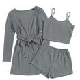 thumbnail image 5 of VISALY Pajamas for Women Set 3 Piece Lounge Set Soft Sleepwear Pajama Sets Waffle Knit Tank Top and Shorts Tie Up Nightgown Long Sleeve Cardigan Grey L, 5 of 5
