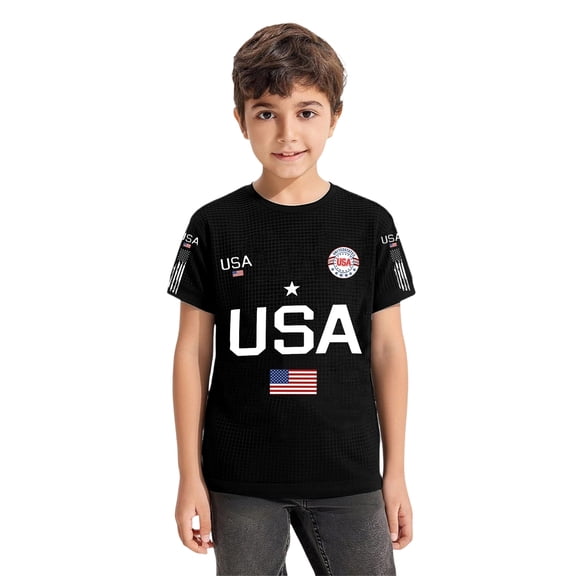 Rhuody Boy'S Tops Round Neck Patriotic Knit Short Sleeve Shirt Fourth Of July Graphic Tee For Kids Top Adorable Wear Black 2-3 Years