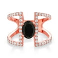 thumbnail image 2 of Gem Stone King 2.26 Ct Oval Black Onyx 18K Rose Gold Plated Silver Ring (Size 6), 2 of 3