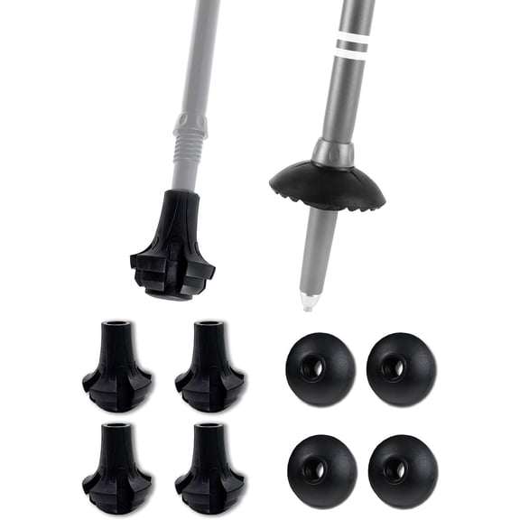 TREKOLOGY 8-Piece Trekking Pole Replacement Kit, 4 Rubber Tips and 4 Mud Baskets for 11mm Poles