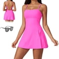 thumbnail image 1 of Vestido deportivo 2 en 1 con dobladillo dividido para mujer, vestidos con sujetador y pantalones cortos incorporados, vestido de tenis sin espalda con tirantes finos sin mangas, 1 of 6
