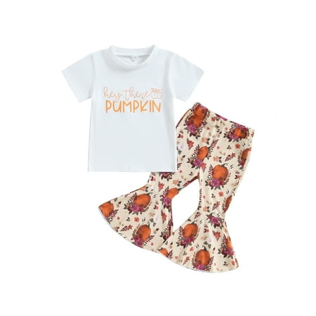 

Qtinghua 2Pcs Toddler Baby Girls Halloween Outfits Short Sleeve T-Shirt+Pumpkin Print Flare Pants Clothes Brown 2-3 Years