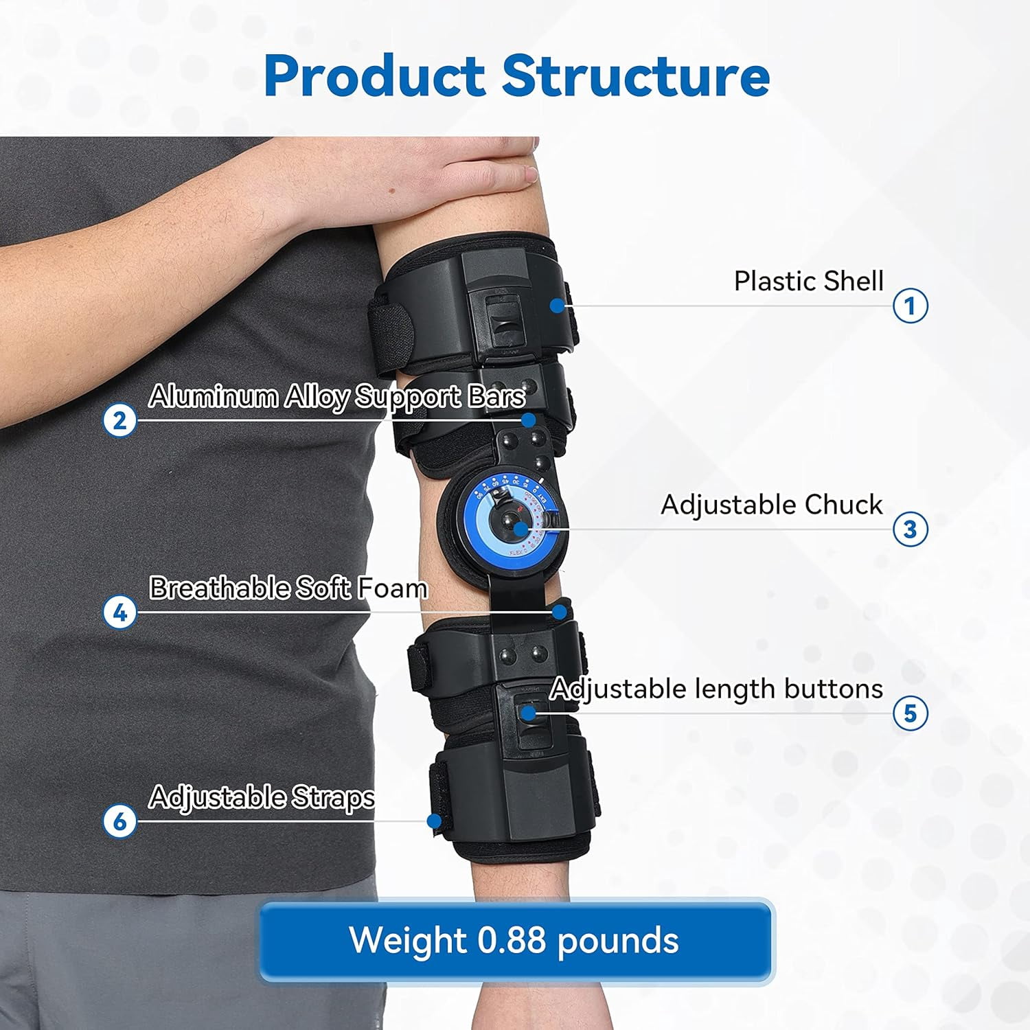 Insunen Hinged ROM Elbow Brace, Adjustable Post OP Elbow Brace Stabilizer Splint Arm Injury Recovery Support After Surgery Fracture Rehabilitation (Left)