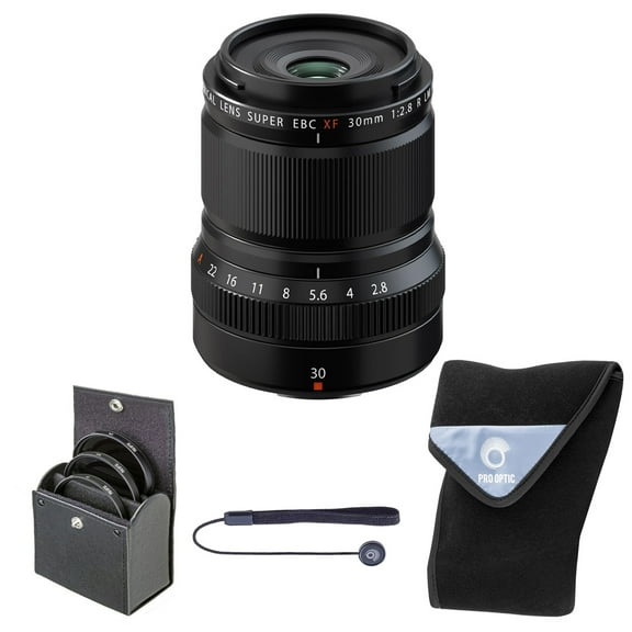 Fujifilm XF 30mm f/2.8 R LM WR Macro Lens, Black, Bundle with 43mm Digital Essentials Filter Kit and 15x15" Lens Wrap