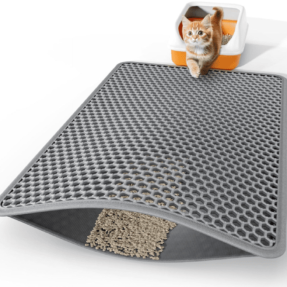 Cat Litter Mat - 46" x 35" Jumbo Litter Box Mat with Double Layers, Urine-Proof and Non-Slip Litter Trapping Mat, Easy to Clean Kitty Litter Mats for Floor, Scatter Control, Grey