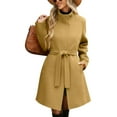 thumbnail image 2 of qolati Peacoat Womens Coat Pockets Vintage Elegant Wool Blend Jacket with Belt Stand Collar Pea Coat Long Sleeve Casual Winter Overcoat with Pockets, 2 of 10