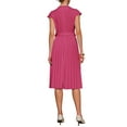thumbnail image 3 of Vestido plisado de mujer Inspire Chic con cuello simulado, mangas cortas, ceñido a la cintura, estilo A en color fucsia, 3 of 5