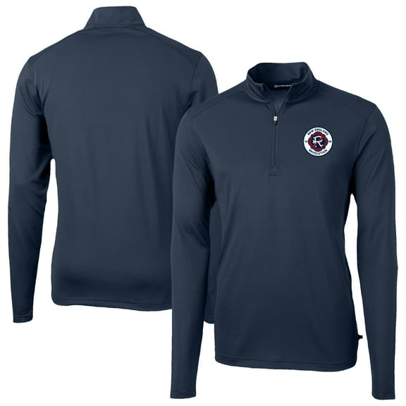 Men's-Cutter & Buck  Navy New England Revolution Big & Tall Virtue Eco Pique Recycled Quarter-Zip Pullover Top
