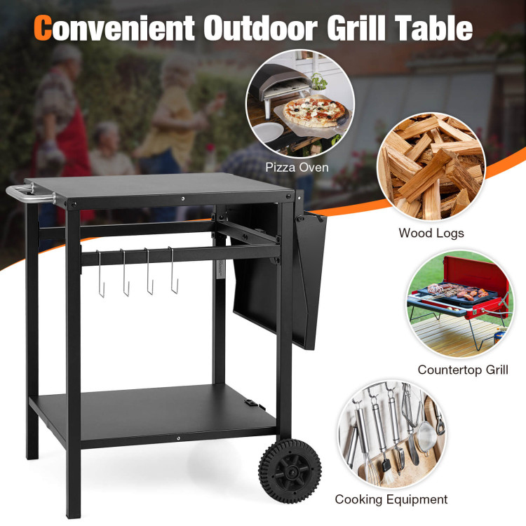 Resenkos Outdoor Patio Barbecue Cooker, Outdoor Grills,Movable Outdoor Grill Cart with Folding Tabletop and Hooks-Black