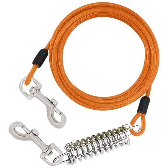 Dog Leash with Dual Clip and Shock Absorbing Bungee, Heavy Duty Steel Wire Rope, Chew Proof, No Tangle, Long Dog Tie Out Cable for Yard and Camping