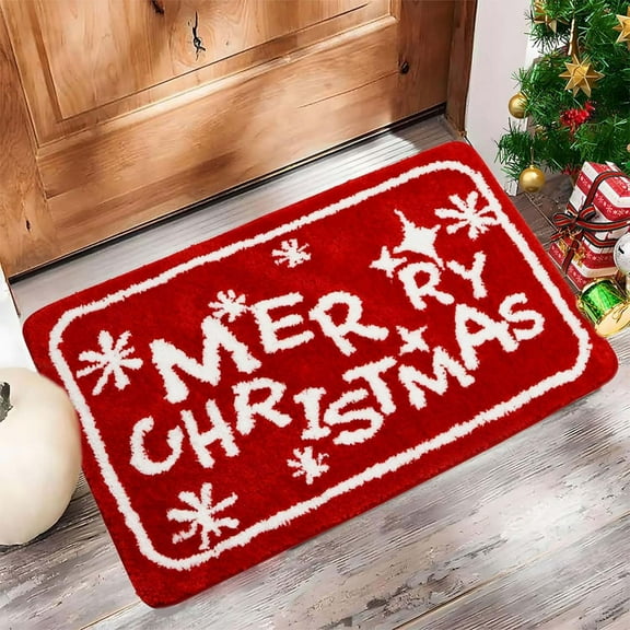KOYPTL Christmas Doormat,40*60cm Soft Merry Christmas Santa Snowflakes Bathroom Rug with Non Slip Backing Washable Durable Absorbent,Christmas Bath Mat for Indoor Outdoor Bedroom Porch Home Decor