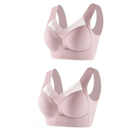 Riforla 2PC Women s Large Strapless Lace Tank Top Underwear Thin Side Fold Side Gather Adjustable Bra Everyday Wear Bras Pink XXXL