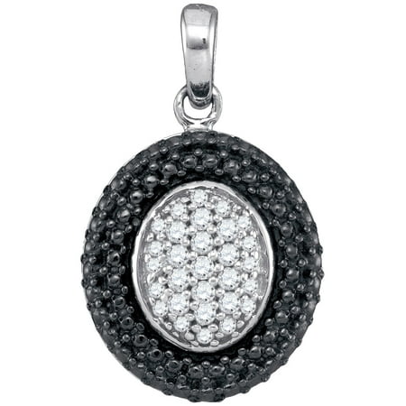 - Sterling Silver Womens Round Diamond Oval Black Rhodium Frame Cluster Pendant 1/5 Cttw
