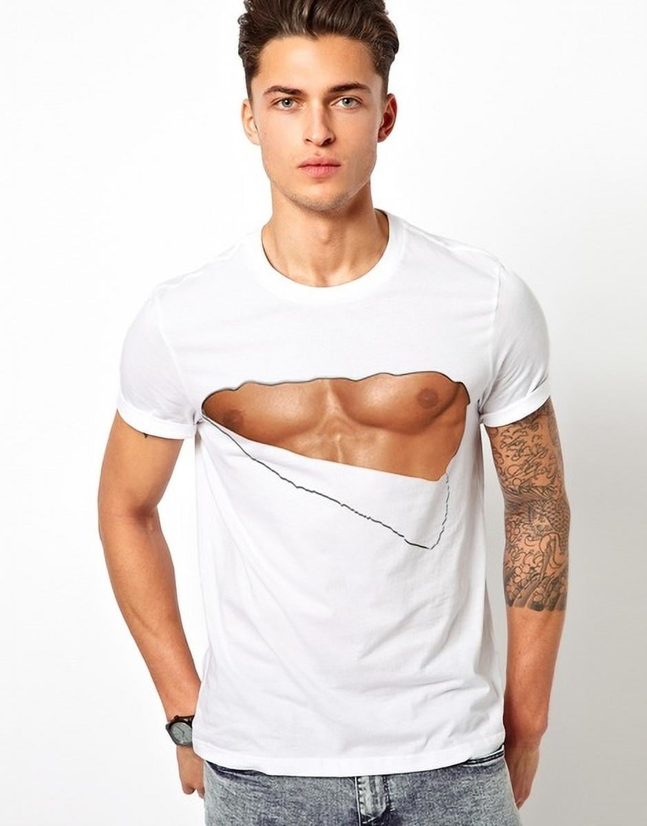 Men T-Shirts Fashion Funny 3D Muscle Printed Short Sleeve Shirts O-Neck Tees Funny Body Print T-Shirt for Men 