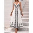 thumbnail image 6 of Women's V-Neck Sleeveless Flowy Maxi Dress Boho Wedding Guest Backless Sundress Beach Resort Wear Black & White S, 6 of 10