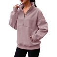 thumbnail image 2 of Women Fall Half Zip Pullover Oversized Fleece Mock Neck Hoodies Fashion Outfits Winter Clothing Lotus Pink M, 2 of 6