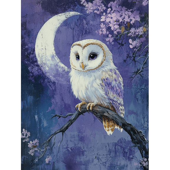 Purple Owl Moon Canvas Painting, Suitable for Living Room, Bedroom, Office, Hallway, and Bathroom Decoration.