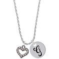 thumbnail image 1 of Delight Jewelry Black Nickeltone AB Crystal Open Heart Silvertone Script Initial Disc - G - Charm Necklace, 20"+3", 1 of 4