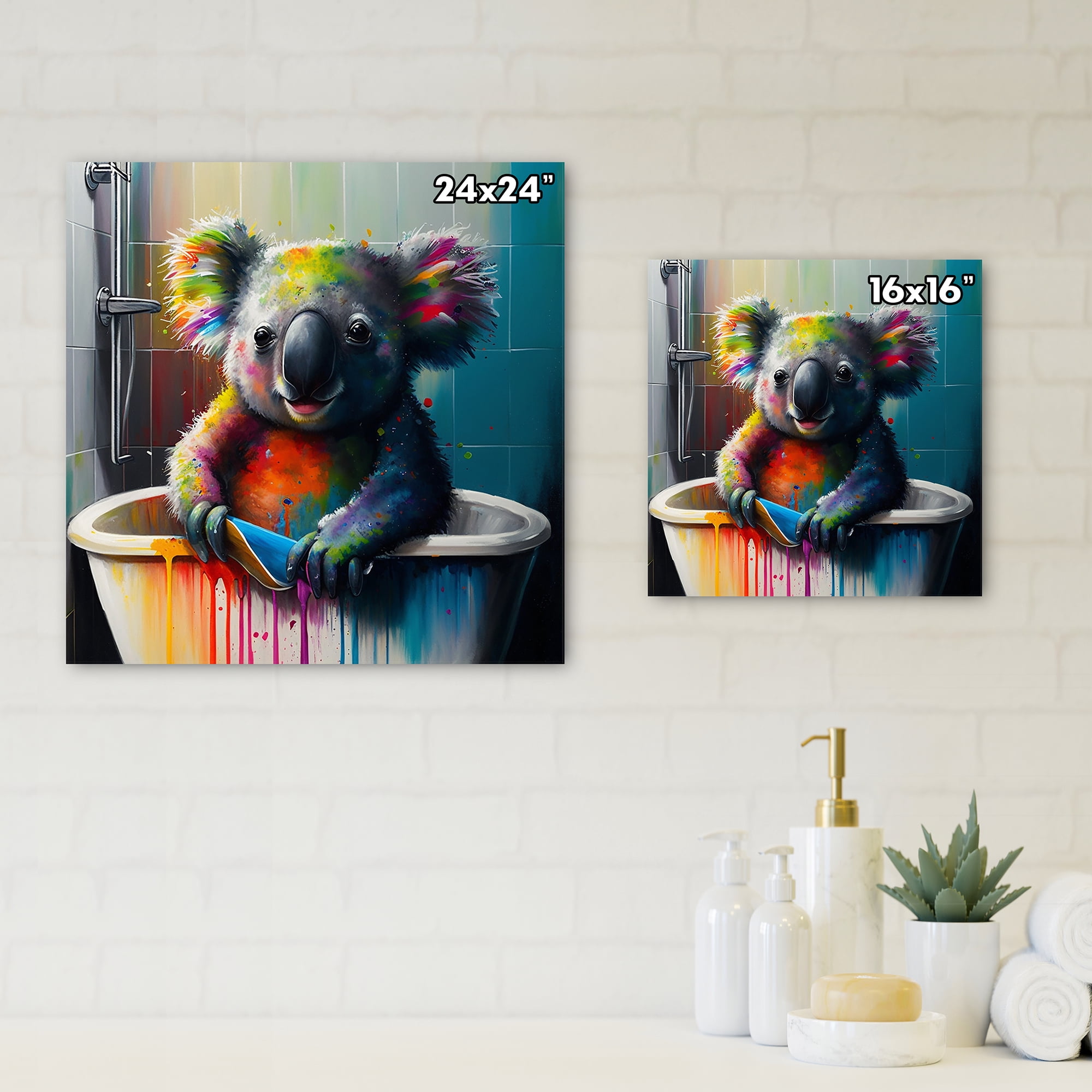 Designart Funny Colorful Koala Splashing In The Tub Canvas Wall Art