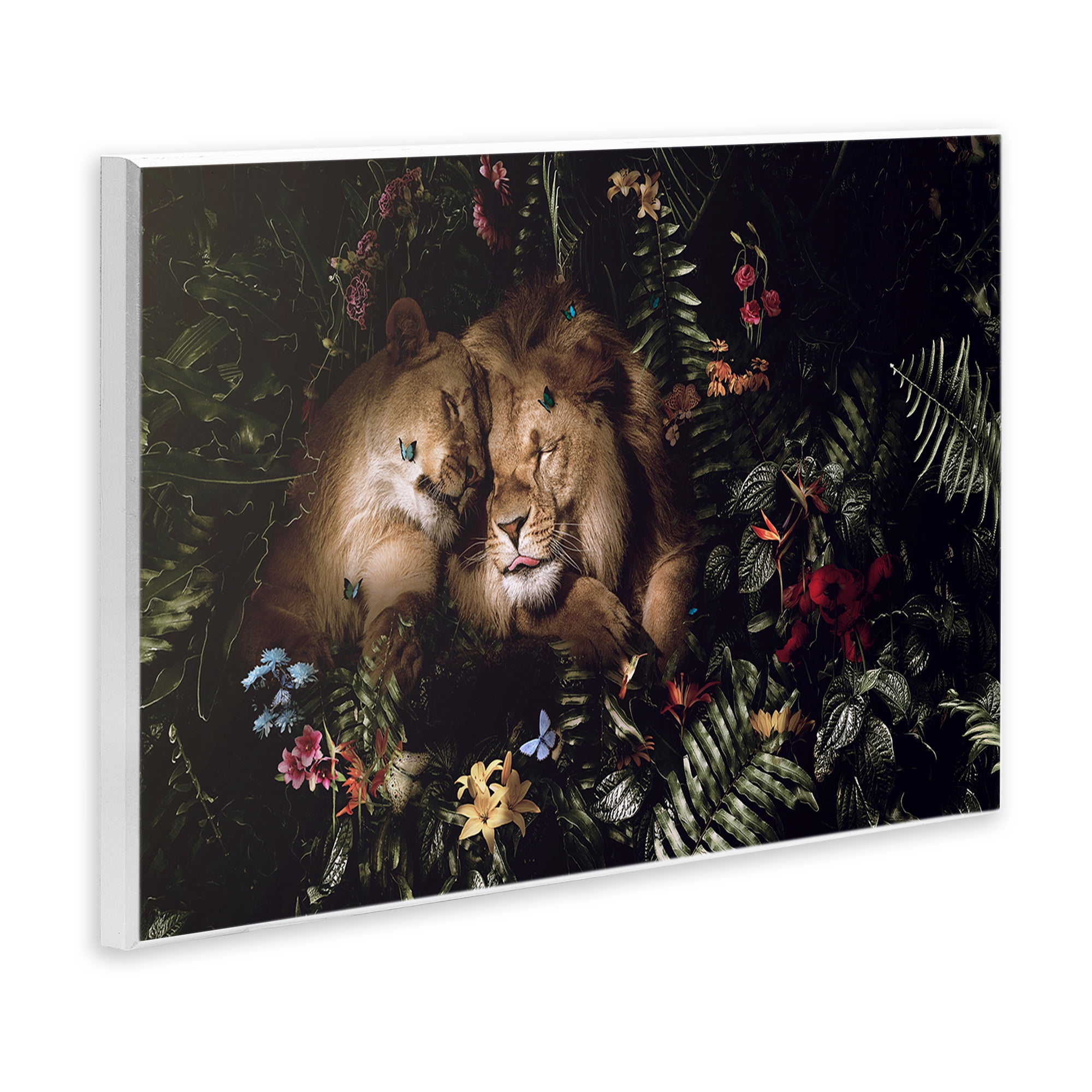 Stupell Industries Cuddling Lions Among Leaves Plants & Flowers Painting Unframed Art Print Wall Art, 19 x 13