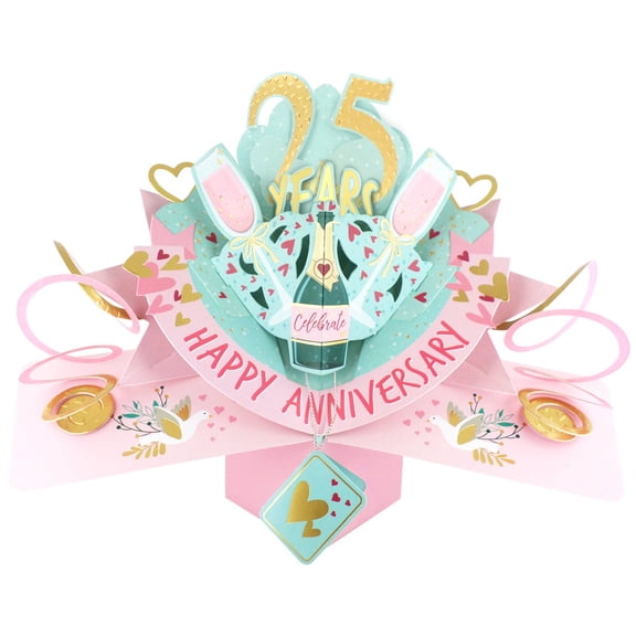 25 years Happy 25th Anniversary Love Kates Pop-Up Card with Champagne & Hearts POP216