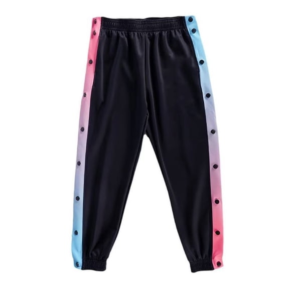 Bibifish Women's Pants Black Track Pants With Side Panels Snap Button Colorful Stripe Design Soft Breathable Elastic Waist Sporty Wear Pants