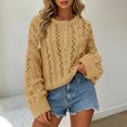 thumbnail image 2 of CAIXIA Fall Sweaters For Women Solid Button Detail Short Long Sleeve Pullover Tops Basic Clothes Loose Shirts Daily Work Outfits Fall Winter Clothes,Khaki, 2 of 5