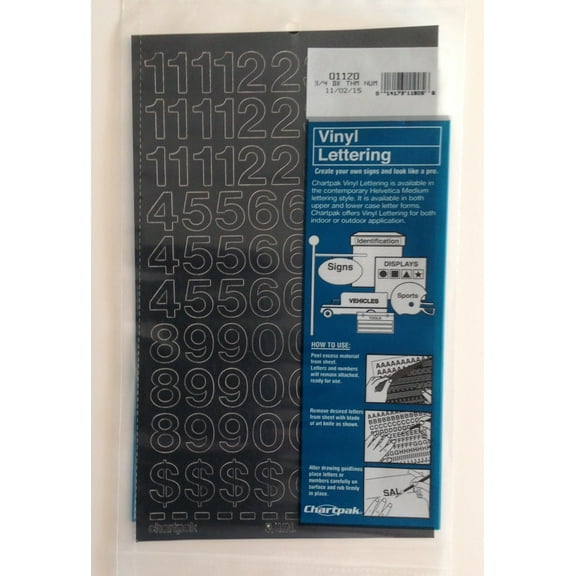 Chartpak 3/4-inch Black Stick-on Vinyl Numbers (01120), 5 PACKS