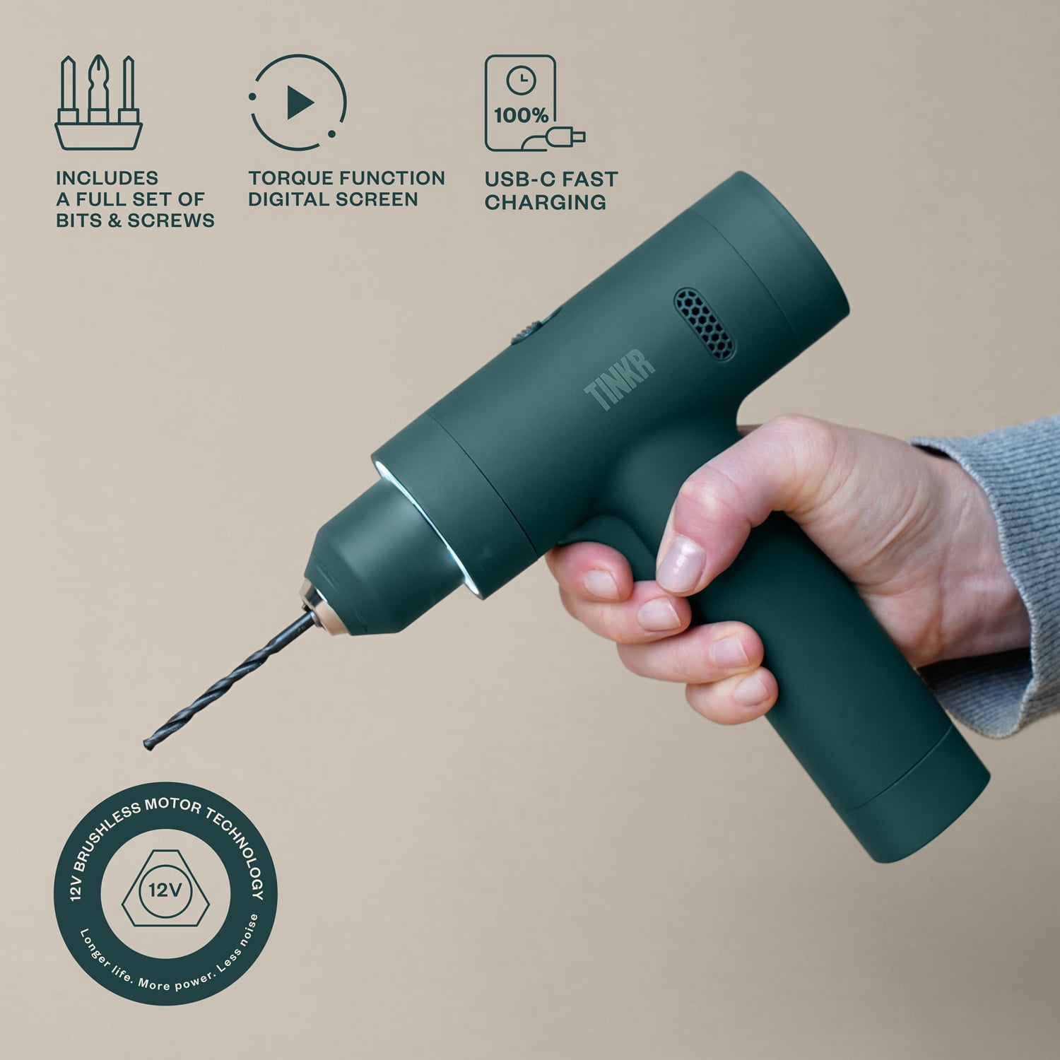 TINKR Cordless Drill, Green