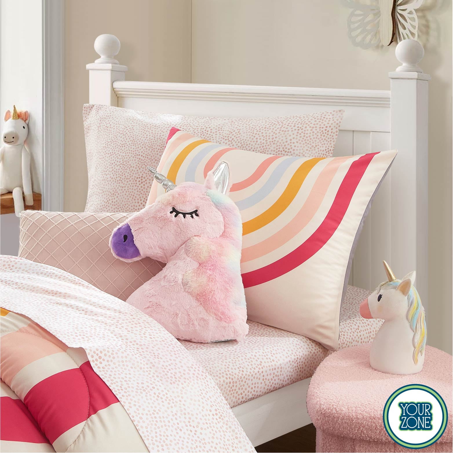 (2 pack) Your Zone Unicorn Decorative Pillow for Kids, Pink, Spot-Clean, 16" H