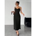 thumbnail image 3 of Black Satin Slip Dress With Spaghetti Straps And V-Neck For Evening Or Date Wear, 3 of 8