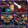 thumbnail image 4 of Colorful Fireworks Happy New Year Banner Golden Clock 2026 New Year Display City Glittering Numbers New Year Eve Backdrop for New Year Celebration 2026 Party Indoor Decoration, 4 of 9