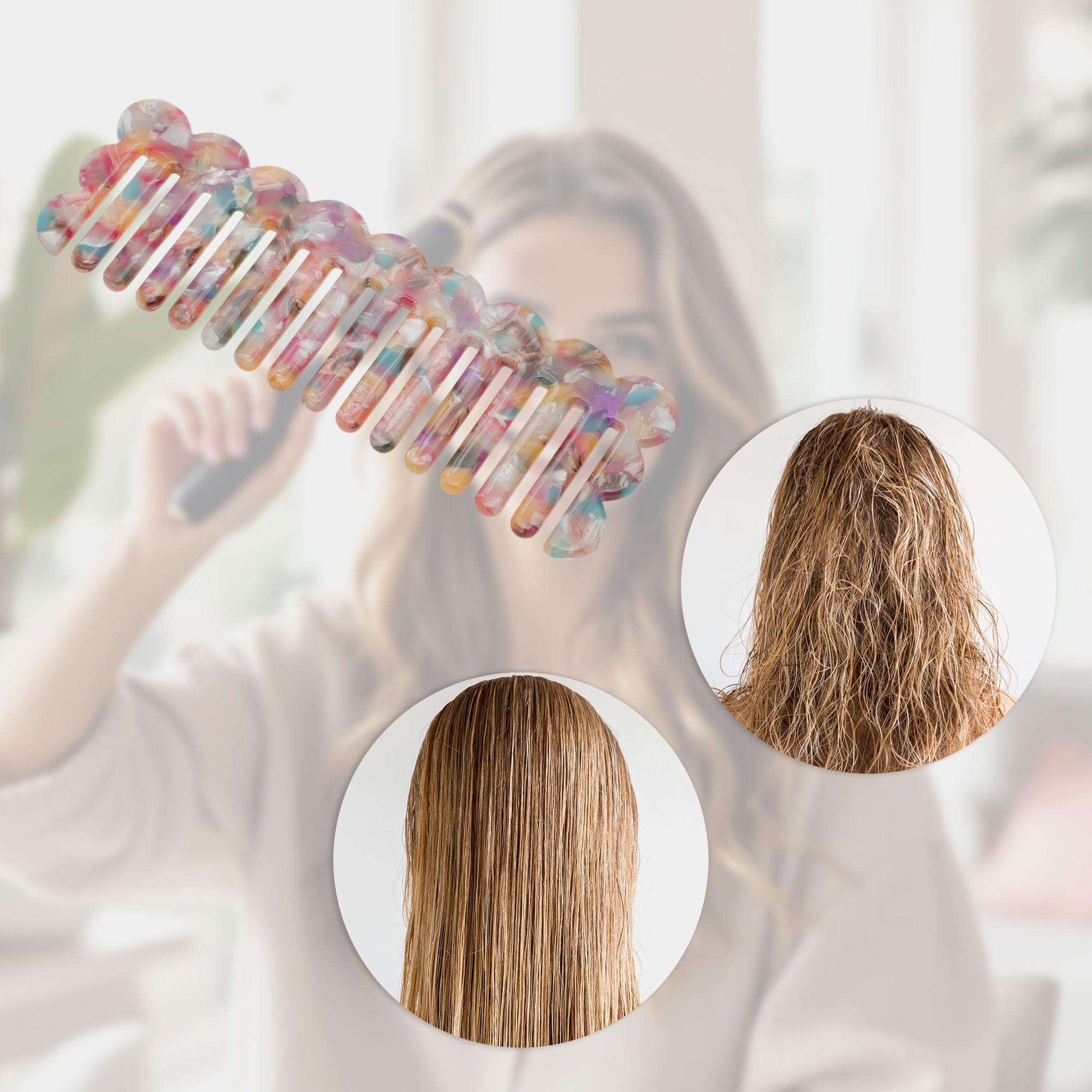 Unique Bargains 1 Pc Wave Rectangular Hair Comb for All Hair Types Styles Colorful