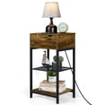 thumbnail image 4 of End Table with Charging Station & Drawer, 3-Tier Side Table with USB Ports & Outlets, Nightstand for Living Room, Bedroom, Rustic Brown, 4 of 5