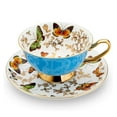 thumbnail image 2 of Bone China Coffee Cup and Saucer, Colorful Porcelain Butterfly Ceramic Tea Cup Drinkware Gift, 2 of 5