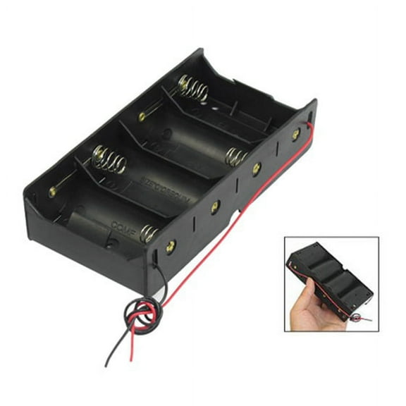 Black 4 x 1.5V D Battery Holder Storage Case Box w Wire Leads