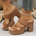 thumbnail image 2 of Modisza Women's Platform Sandals Wedges Heels Sandal Open Toe Slip on Dressy Pumps Ladies Casual Summer Beach Shoes Brown 9, 2 of 7