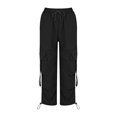 thumbnail image 5 of CIENVNSTG High Waisted Baggy Casual Cargo Trousers For Women Solid Color Drawstring Loose Wide Leg Y2K Streetwear Soft Comfy Palazzo Bottoms For Daily Street Casual Wear Black M, 5 of 5