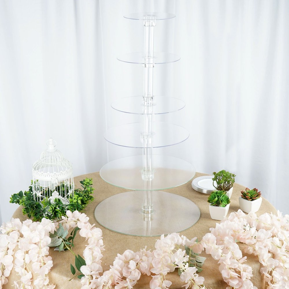 Efavormart 6 Tier Extra Large Acrylic Crystal Glass Clear Cupcake Dessert Decorating Stand For