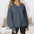 thumbnail image 2 of VISALY V Neck Pullover Sweater Tunic Sweatshirt Oversized Sweatshirt Casual Fleece Pullover Sweaters Cute Long Sleeve Shirts Tops Pullover Sweatshirts Half Zip Pullover Loose Sweatshirt Dark Grey M, 2 of 6