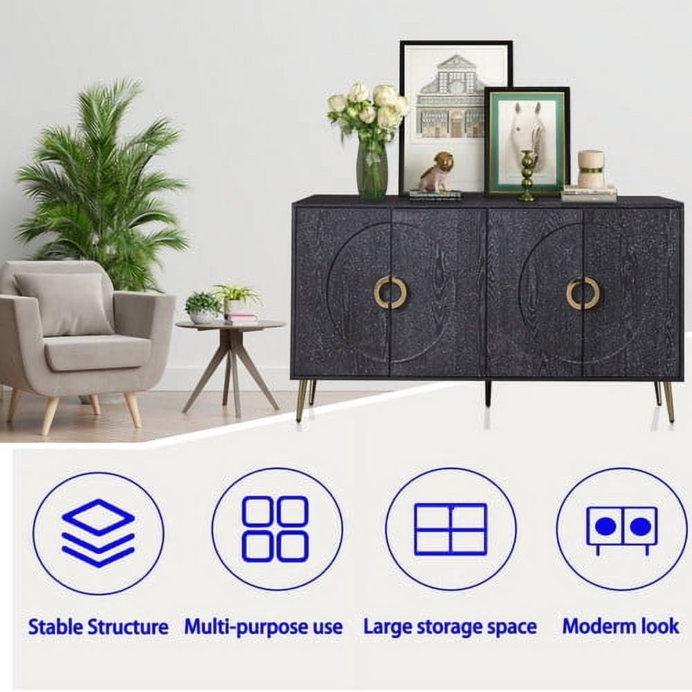 Lunale Modern Lacquered Wooden Sideboard Storage Cabinet, Buffet Server Cabinet for Living Room, Entryway, Distressed Black