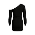 thumbnail image 3 of YueHuiYing Women's Knit V-Neck Long Sleeve Bodycon Dress Stretchy Soft Slim Fit Side Slit Casual Daily Party Date Night Office Mini Dress, 3 of 6