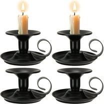 Retro Iron Taper Candle Holder Set of 4, Black Candlestick Holders Candlelight Stand with Handle Simple Ring Candle Stick Holder for Wedding Dinning Party Dinning Home Events Desktop Table Decor